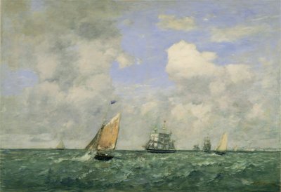 Barcos y veleros saliendo de Le Havre, 1887 de Eugene Louis Boudin