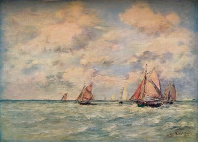 Salida de los barcos en Trouville, siglo XIX de Eugene Louis Boudin