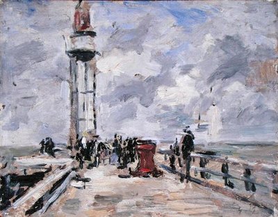 El muelle y el faro en Honfleur, c.1885-90 de Eugene Louis Boudin