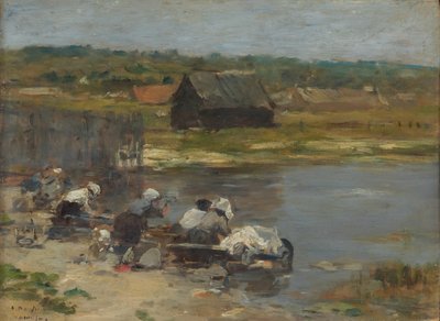 Lavanderas al borde del estanque de Eugene Louis Boudin