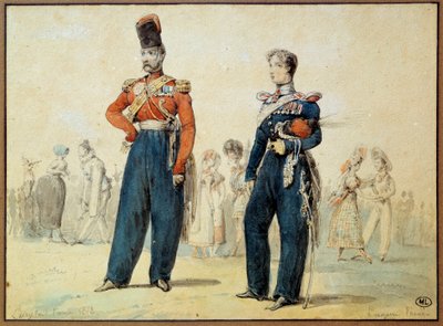 Traje de baile: dos hombres en uniforme militar de Eugene Louis Lami