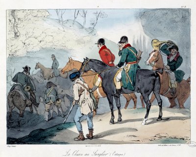 Caza de jabalíes. Ilustración del libro "La vie de chateau". Grabado por Eugene Louis Lami de Eugene Louis Lami