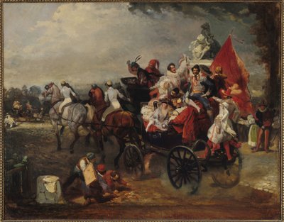 Carruaje con Hombres y Mujeres en Traje en los Campos Elíseos, 1834 de Eugene Louis Lami