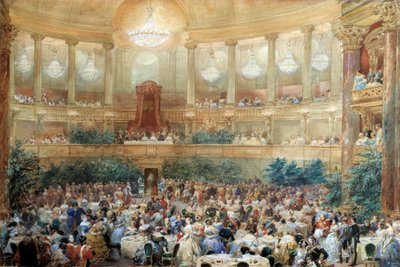 Cena ofrecida por Napoleón III a la Reina Victoria en la sala de la Ópera de Versalles el 25 de agosto de Eugene Louis Lami