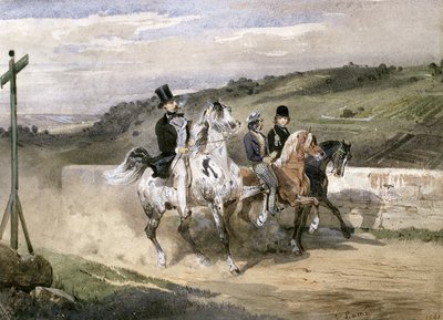 Horace Vernet y sus Hijos Montando en el Campo de Eugene Louis Lami