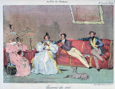 La Vida de castillo - Charlas nocturnas - Ilustración por Eugene Lami (1800-1890) En 