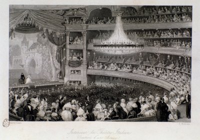 Ovation de un actor durante una actuación en el Théâtre des Italiens en París. Grabado por Eugène Louis Lami (1800-1890) de Eugene Louis Lami