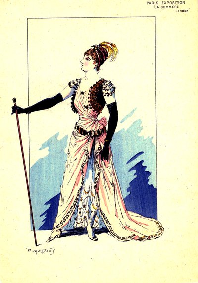 Vestuario de la obra " El cotilleo ". 1889 (grabado) de Eugene Mesples