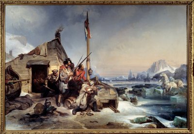 Invierno de una tripulación de marineros holandeses en la costa de Nueva Zembla Cazadores de osos polares en las islas árticas de Nueva Zembla de Eugene Modeste Edmond Lepoittevin