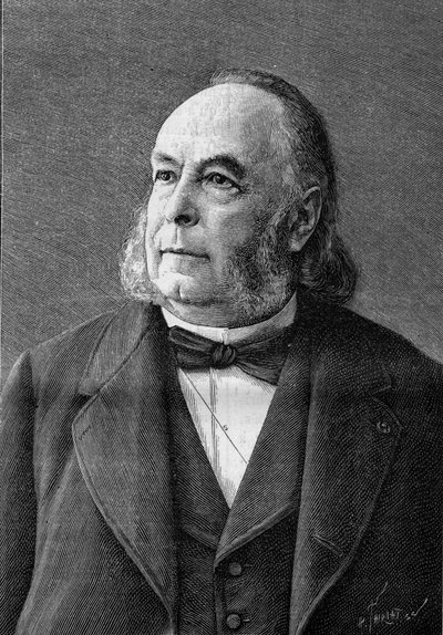 Retrato de Edmond Fremy (1814-1894), químico francés (de una fotografía de Eug. Pirou). Grabado en "La Nature: revue des sciences et de leurs applications aux arts et a l