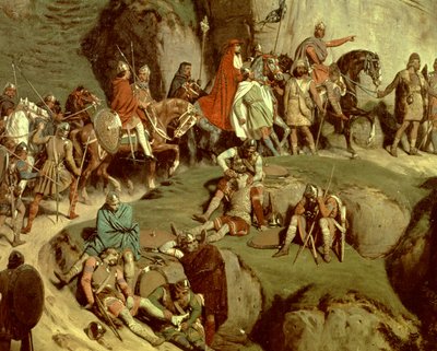 Carlomagno cruzando los Alpes en 773, detalle del emperador y su séquito (óleo sobre lienzo) de Eugene Roger