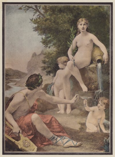 La poeta y la fuente (color litho) de Eugene Romain Thirion