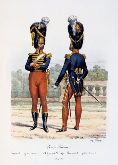 Cent-Suisses, Caporal grande tenue, Adjudant-Major Lieutenant petite tenue, 1814-17 de Eugene Titeux