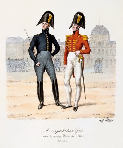 Mousquetaires Gris, Tenue de Manège y Tenue de Société, 1814-15 de Eugene Titeux