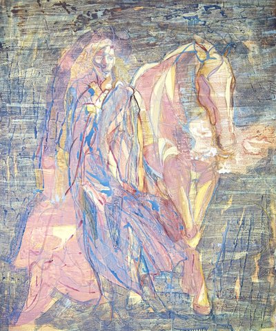 El nacimiento de la diosa 3, 2020-23 (óleo, pigmentos, arcilla sobre lienzo) de Eugenie Vronskaya
