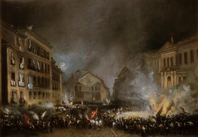 Episodio de la Revolución de 1854 en la Puerta del Sol en Madrid. Pintura de Eugenio Lucas Velázquez de Eugenio Lucas Velázquez