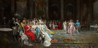 Baile en Palacio - Lucas Villaamil, Eugenio (1858-1919) - 1894 - Óleo sobre lienzo - 55x110 - Museo Carmen Thyssen, Málaga de Eugenio Lucas Villaamil