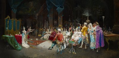 El Mago en Palacio - Lucas Villaamil, Eugenio (1858-1919) - 1894 - Óleo sobre lienzo - 55x110 - Museo Carmen Thyssen, Málaga de Eugenio Lucas Villaamil