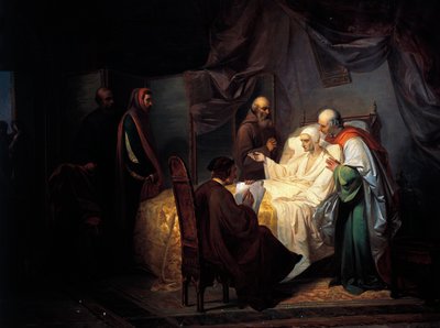 Dante Alighieri (1265-1321) en su lecho de muerte de Eugenio Moretti Larese