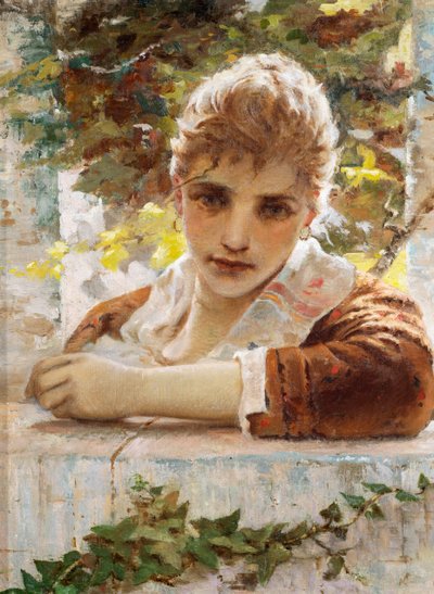 Mujer en el porche de Eugenio Prati (1842-1907) de Eugenio Prati