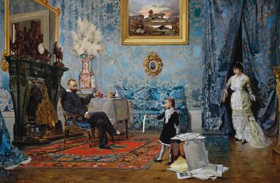 La familia Fabricci, hacia 1880, de Eugenio Scomparini (1845-1913), óleo sobre lienzo, 68x187 cm, Italia de Eugenio Scomparini