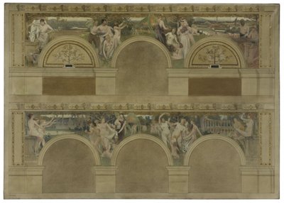 Boceto para uno de los salones introductorios del Hôtel de Ville de París: Le Travail. Les Réjouissances. La Charité, en 1892 (tinta negra, óleo sobre lienzo) de Eugène Martial Simas