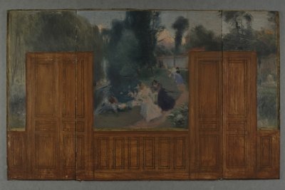Boceto para el ayuntamiento de Créteil: Paisaje - Orillas del Marne vistas desde el puente de Ile Sainte-Catherine de Eugène Martial Simas