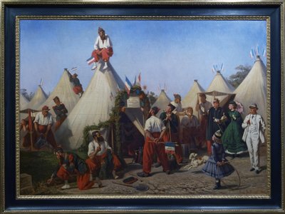 Zapadores de infantería preparando su acantonamiento para la fiesta del Emperador de Eugène Bellange