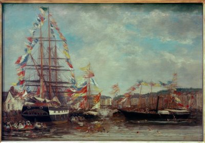 Fiesta en el puerto de Honfleur de Eugene Louis Boudin