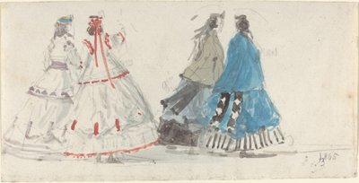 Cuatro Damas en Crinolinas Caminando en Trouville de Eugène Boudin