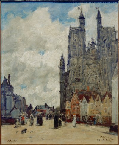 Calle e iglesia de Saint-Vulfran de Eugene Louis Boudin