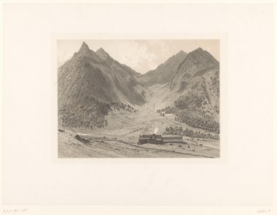 Paisaje de montaña con casa en un prado alpino de Eugène Cicéri (attributed to)