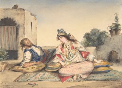 Una pareja marroquí en su terraza de Eugène Delacroix
