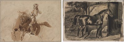 Figura armada a caballo (recto); Caballo frente a un granero (verso) de Eugène Delacroix