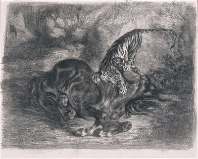 Caballo Salvaje Derribado por un Tigre de Ferdinand Victor Eugene Delacroix