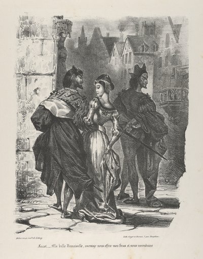 Fausto intentando seducir a Margarita Goethe, Fausto, 1825-27 de Eugène Delacroix