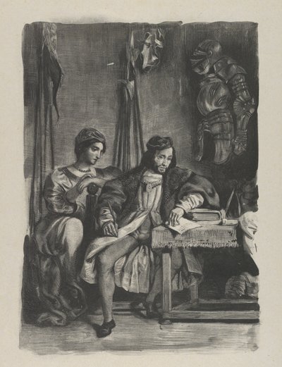 Goetz von Berlichingen escribiendo sus memorias, 1836-43 de Eugène Delacroix