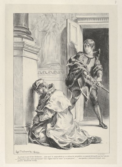 Hamlet intenta matar al rey, 1834-43 de Eugène Delacroix