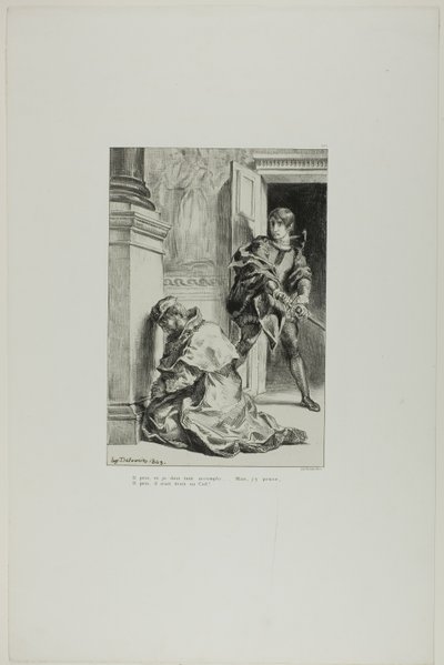 Hamlet Intenta Matar al Rey, lámina 8 de Hamlet de Eugène Delacroix