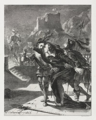Hamlet: Hamlet Corre para Seguir al Fantasma de su Padre de Eugène Delacroix