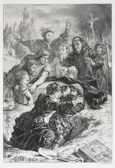 Hamlet: Hamlet y Laertes en la tumba de Ofelia de Eugène Delacroix