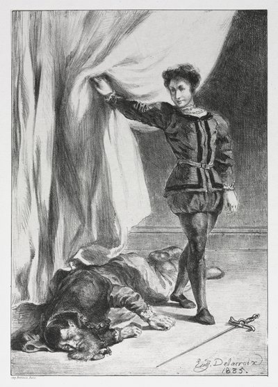 Hamlet y el cadáver de Polonio de Eugène Delacroix