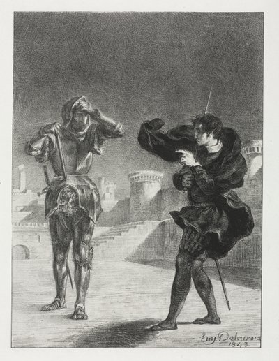 Hamlet: El fantasma en la terraza de Eugène Delacroix