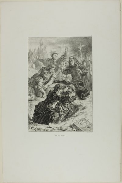 Hamlet y Laertes en la tumba de Ofelia, lámina 15 de Hamlet de Eugène Delacroix
