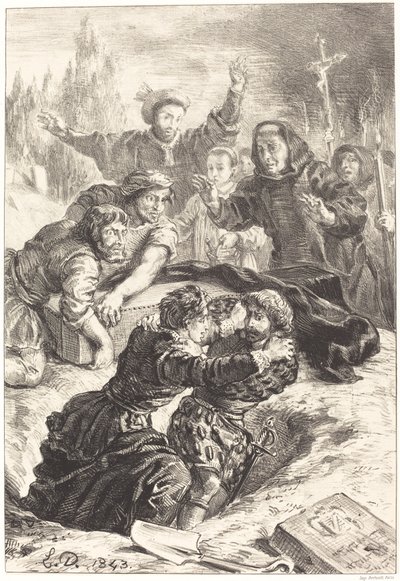 Hamlet y Laertes en la tumba de Ofelia (Acto V, Escena I) de Eugène Delacroix