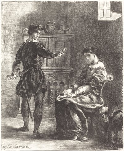 Hamlet y Ofelia Acto III, Escena I, 1834-1843 de Eugène Delacroix
