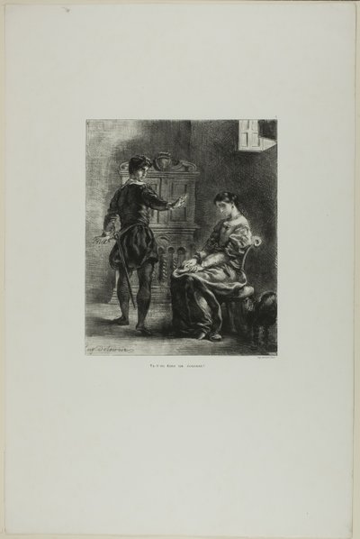 Hamlet y Ofelia, lámina 5 de Hamlet de Eugène Delacroix