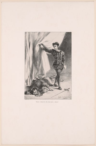 Hamlet y el cadáver de Polonio, lámina 11 de Hamlet de Eugène Delacroix