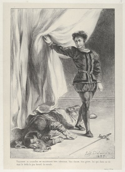 Hamlet y el cadáver de Polonio de Eugène Delacroix