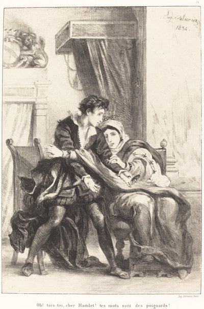 Hamlet y la reina, Acto III, Escena IV, 1834 de Eugène Delacroix